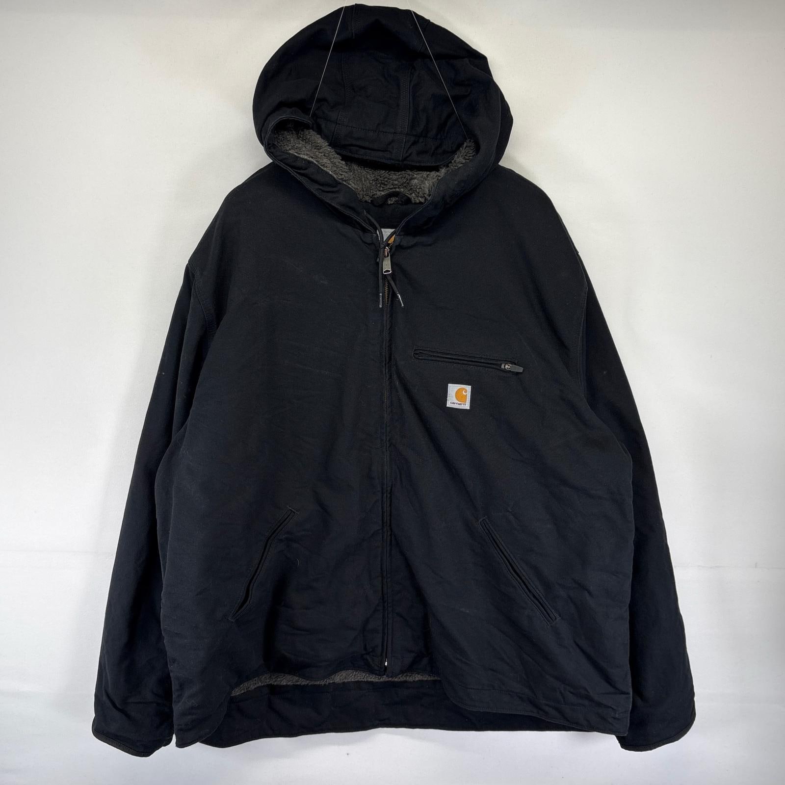古着 ダック ジャケット 中綿 裏ボア デトロイトタイプ フルジップ 大きいサイズ 3XL ブラック系 メンズ