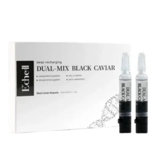 [国内正規品] エチェル DUAL-MIX BLACK CAVIAR（プレミアムエイジングケア） 7本入り×2.5mL (溶液2.0mL + パウダー0.5mL) 専用キャップ1個入り