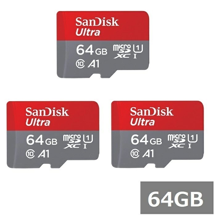 【3セット】 サンディスク マイクロSD MicroSDXC SDSQUAB-064G-GN6MA Ultra 64GB Sandisk マイクロSDXCカード microSDカード Clas