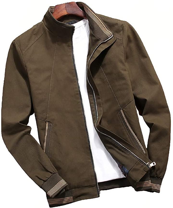 アスペルシオ ブルゾン ジップ ノーカラー ジャンパー メンズ ジャケット カーキ色( カーキ, 2XL)