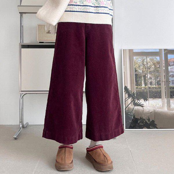 (PT)ピーチコーデュロイワイドパンツ 冬 女性 コーデュロイ バンディング