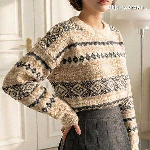 レディースルーズフィットニット ノルディック 長袖ニット MJ26