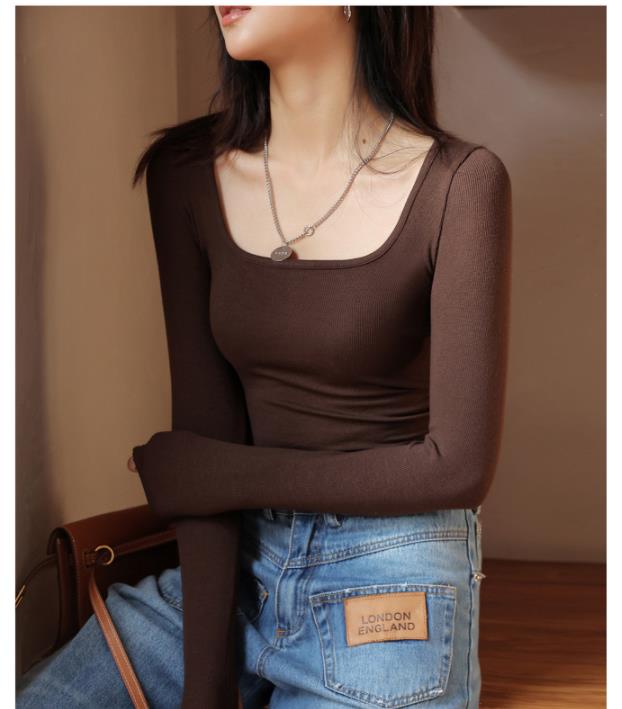 2023ブラックロー - ネックの女性の春と秋の春と秋の長袖