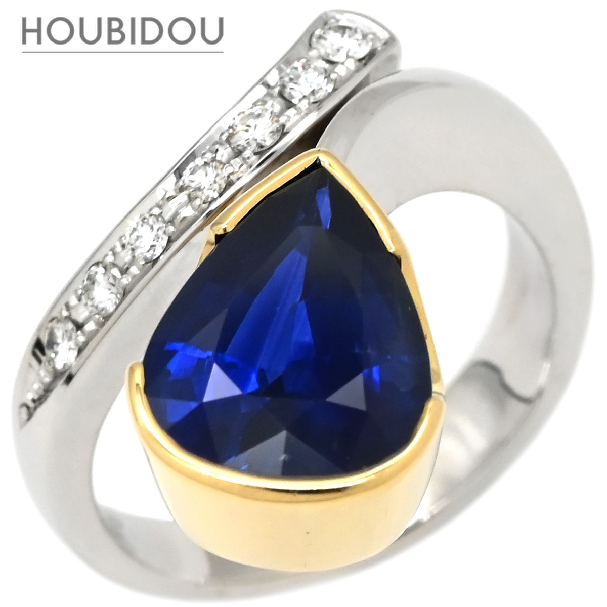 リング 指輪 ブルーサファイア 4.22ct ダイヤ ブルー×イエローゴールド×プラチナシルバー 青 Pt900 プラチナ 18K 750 YG デザインリング コンビ 15号【中古】