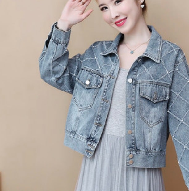アウター デート かわいい 大人可愛い きれいめ シンプル カジュアル 大人 上品 おしゃれ お洒落 ショート丈 クロップド丈 デニム ジャケット 春秋 ブルー XL 旅行 学生 ママ 韓国 モテ