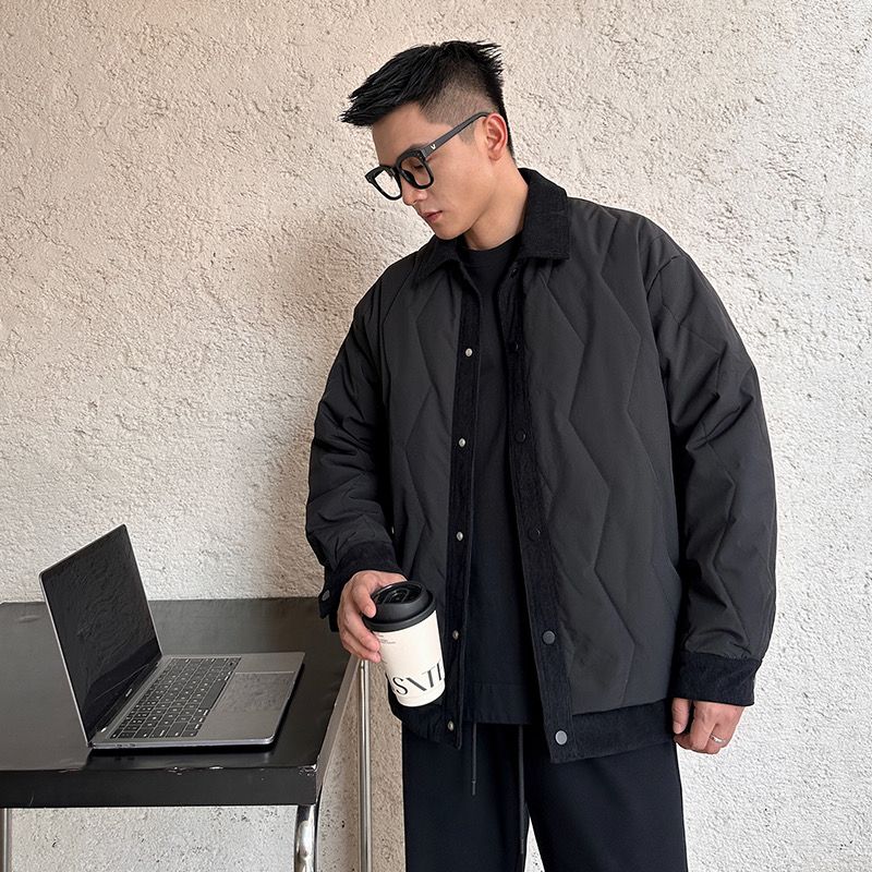 綿メンズデザインシャツ風暖かい綿コート厚手フェイクツーピースコットンジャケットハンサムジャケット