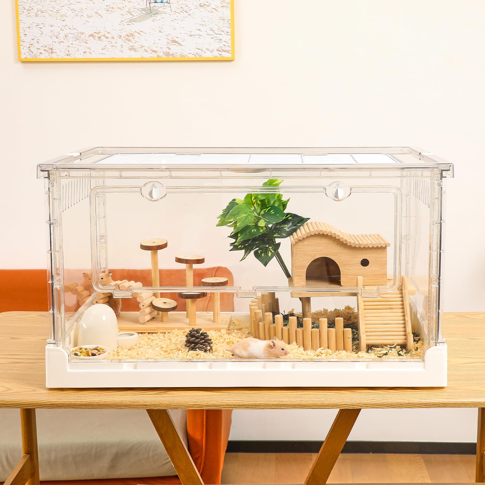 ハムスターケージ＆モルモット小動物ペット用の完全透明でエコフレンドリーな大型アクリルケージ例えば:ヒゲトカゲネズミハリネズミカメレオンイグアナなど，70.5x43.5x39cm (70.5