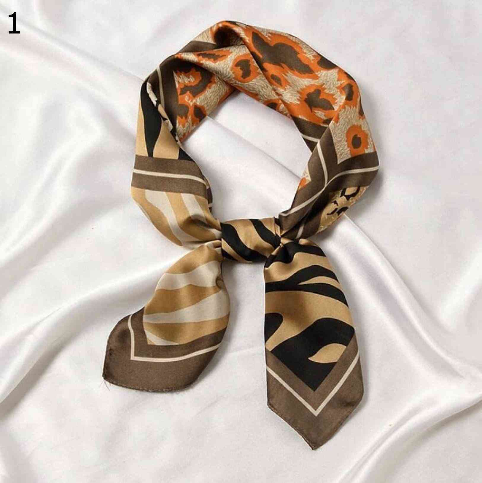 【20%OFFクーポン～】70x70cm 女性用多機能ポリエステルスカーフラップスカーフヘッドバンドショールヒョウパッチワークプリントサテンスモールスクエア スカーフ (Color : Dark c