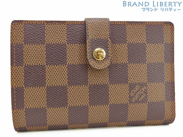 ほぼ新品ルイヴィトンLOUISVUITTONダミエポルトフォイユヴィエノワ二つ折りがま口財布コンパクト財布ダークブラウンN61674