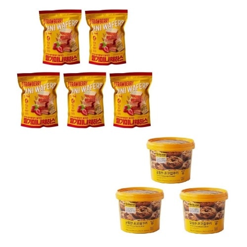ノーブランドイチゴミニウェハス300g×5個+チョコチップクッキー400g×3個学校事務所