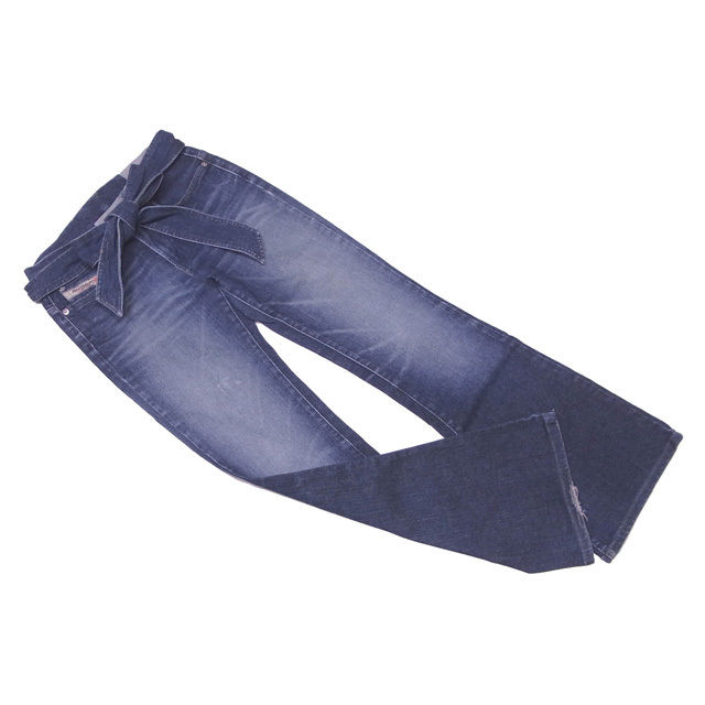 ジーンズ ブールカット パンツ ウォッシュデニム 25サイズ ウエストリボン ウォッシュブルー 中古