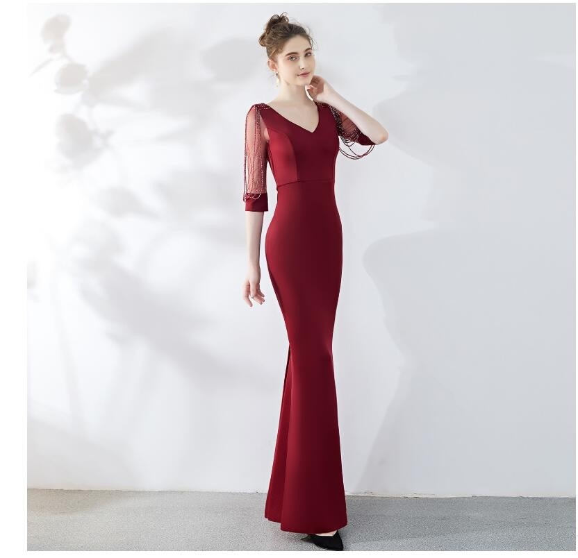 マーメイドドレスカラードレス 演奏会 Long dress ロングドレス パーディードレス 袖あり ナイトドレス ウエディングドレス 結婚式 二次会 舞台用 披露宴 演奏会 発表会 ピアノ イベント用