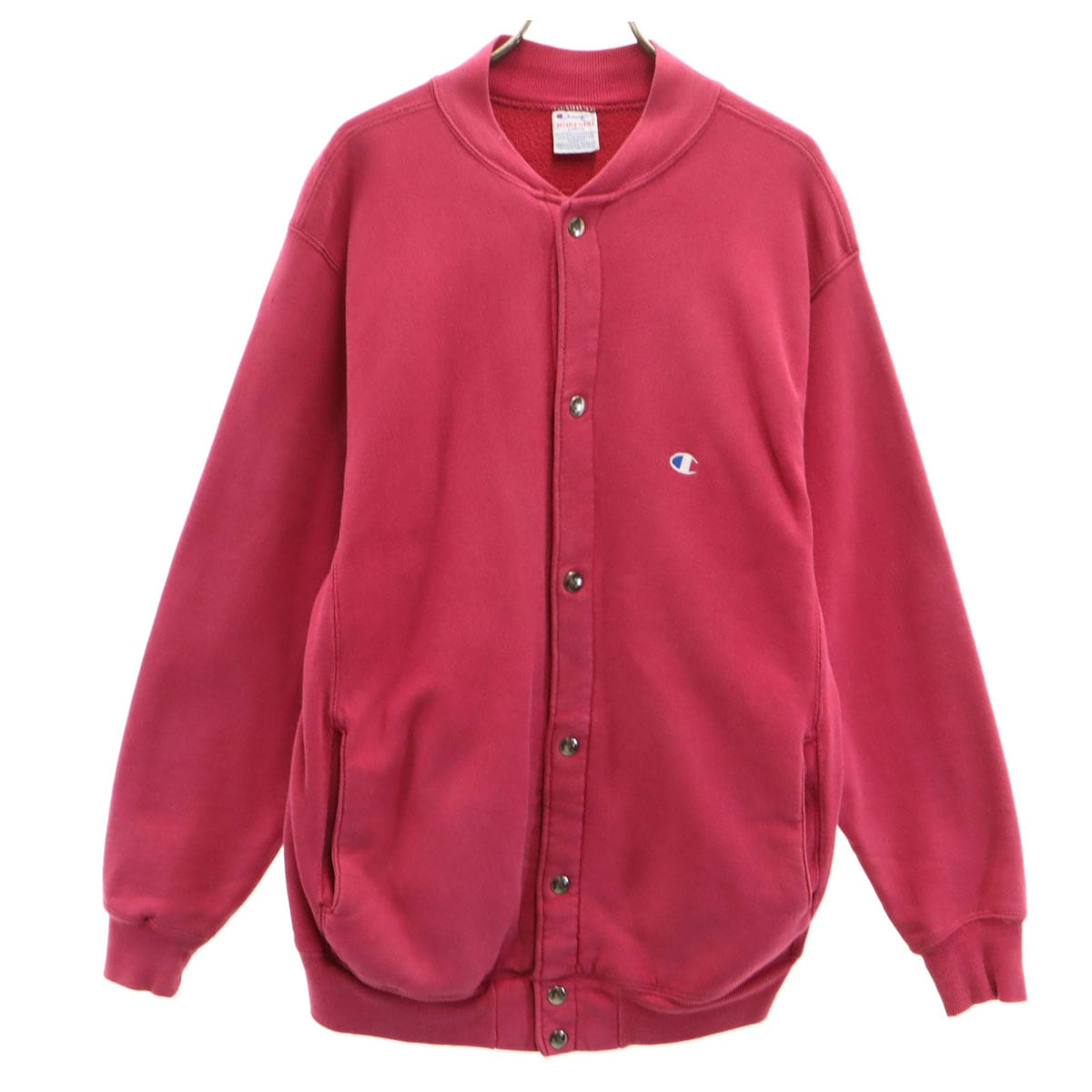 90s USA製 オールド 刺繍タグ リバースウィーブ スウェット ベースボール ジャケット L マゼンタ系 裏起毛 メンズ 古着