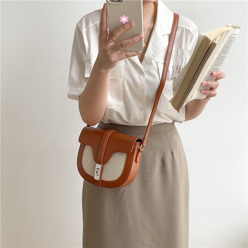 韓版百掛けミニショルダーバック切り替え 定型馬鞍バッグキャリーバッグB57 母の日 母の日-0003827