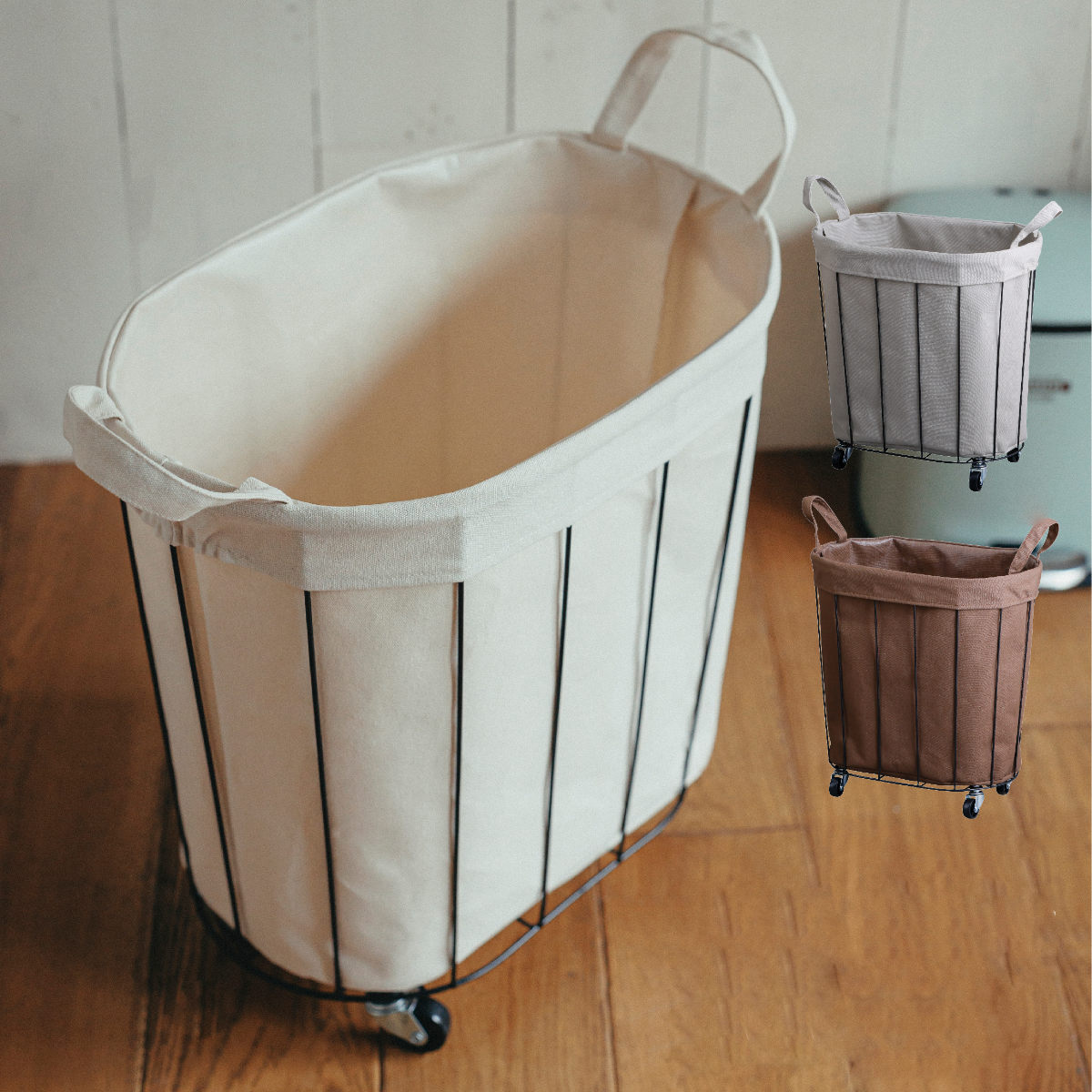 バスケット ワイヤーファブリック オーバルカート キャスター付き かご 幅46x奥行30x高さ47cm 収納 カゴ ワイヤーバスケット 収納バスケット 洗濯物入れ ワゴン 衣類 おもちゃ