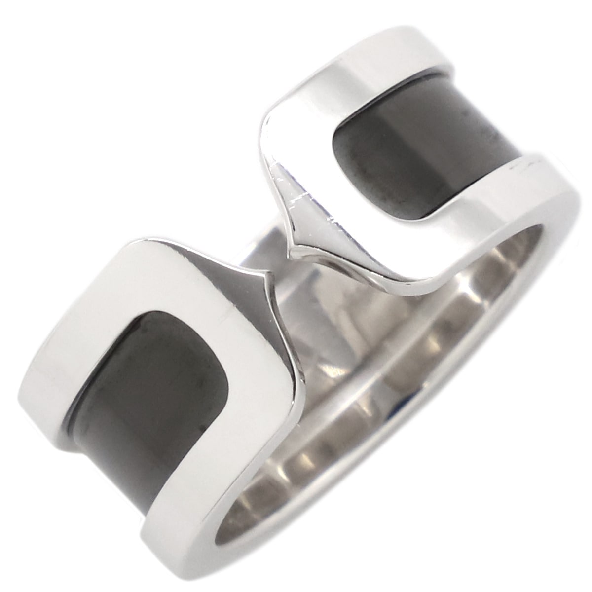 カルティエ Cartier リング 指輪 C2リング 2003年クリスマス限定 K18WG ブラックラッカー ブラックXホワイトゴールド #49(JP9) 黒 9号 【箱】【中古】