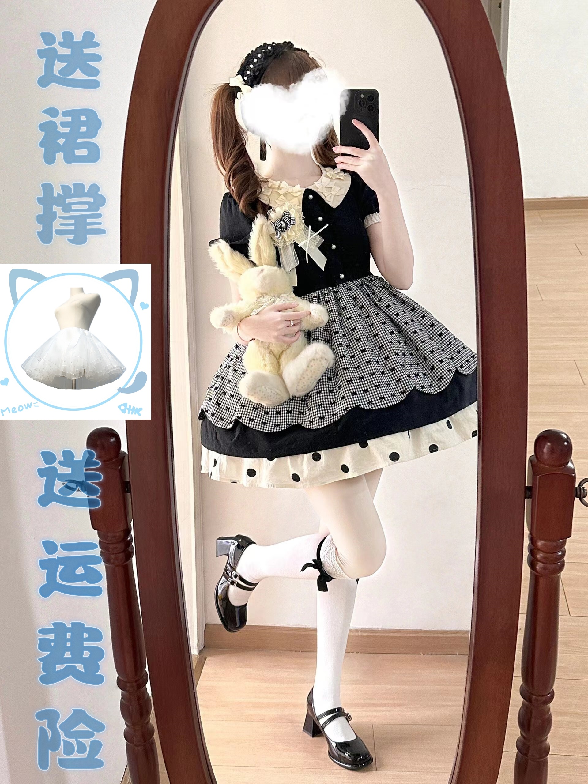 lolita地雷パーカーロリータ ワンピース ゴスロリドレスロリータエレガントガールドッグショートハイウエスト半袖ドレス
