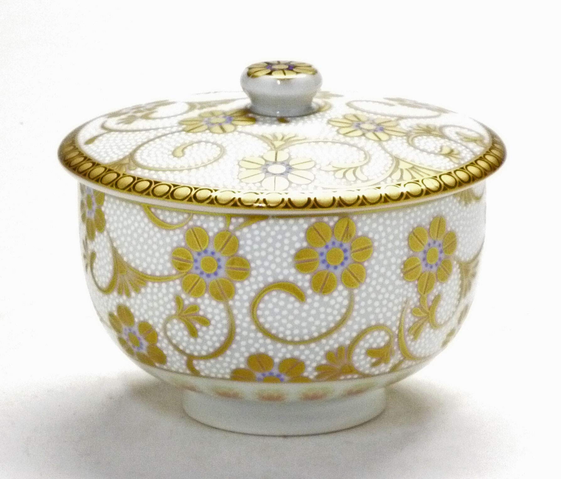 百華園 九谷【蓋付湯呑】白粒鉄線(シール版) 単品