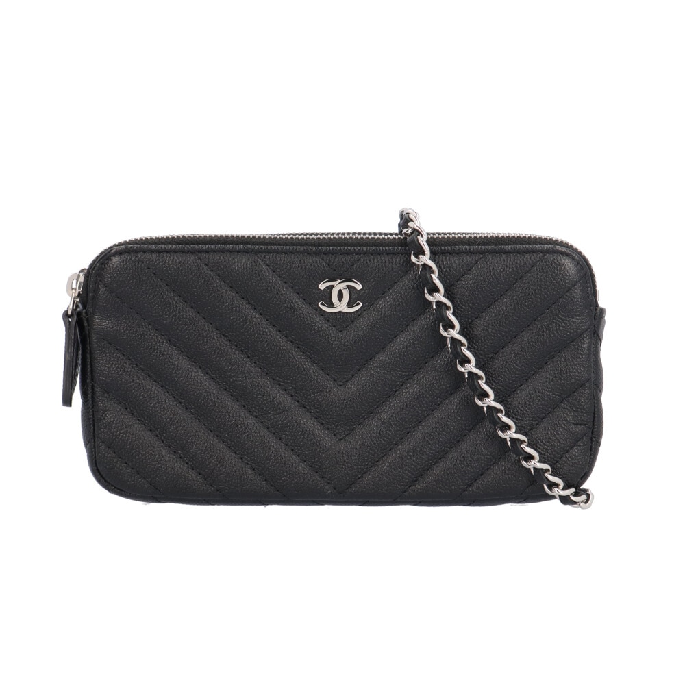 シャネル Vステッチ ショルダーバッグ レザー A82527 ブラック CHANEL 中古