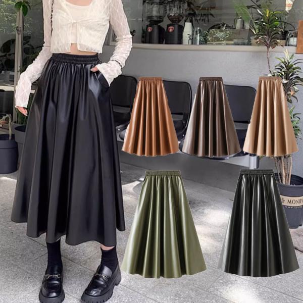 レザースカート レディース ポケット付き PUスカート 裏起毛 ハイウエスト ロングスカート Aラインスカート マキシ丈