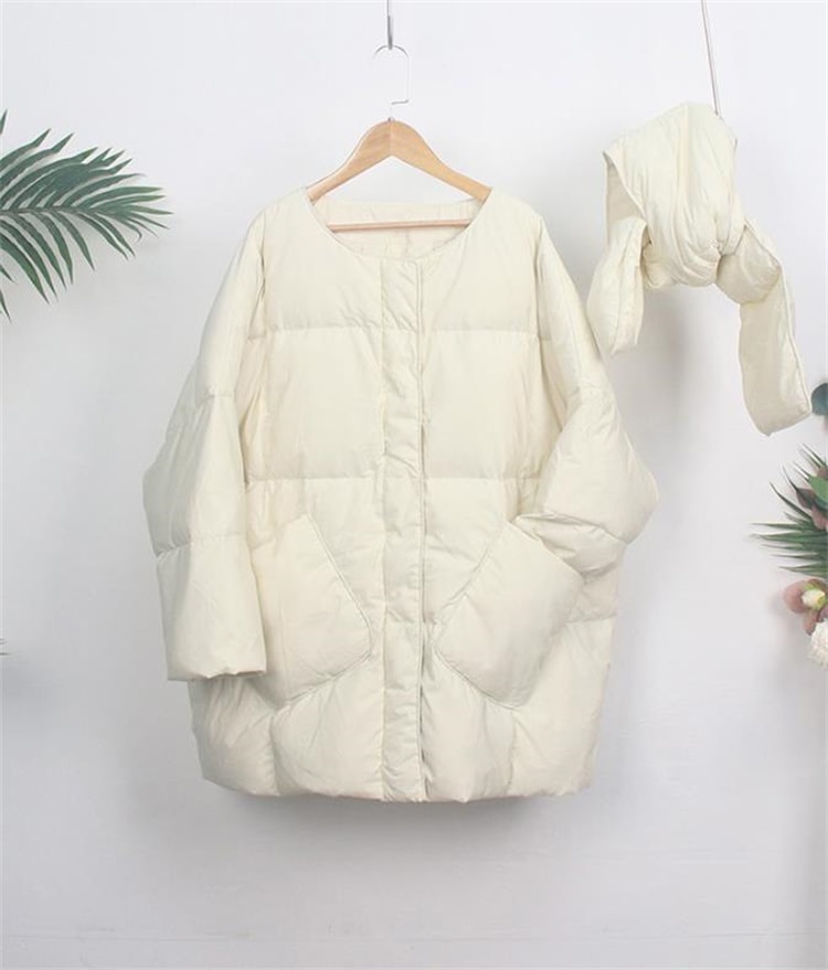 INSスタイル 防寒ジャケット マフラー ダウンジャケット ゆったりする 文芸 暖かい 厚手 シンプル 中綿ジャケット 大きいサイズ コート
