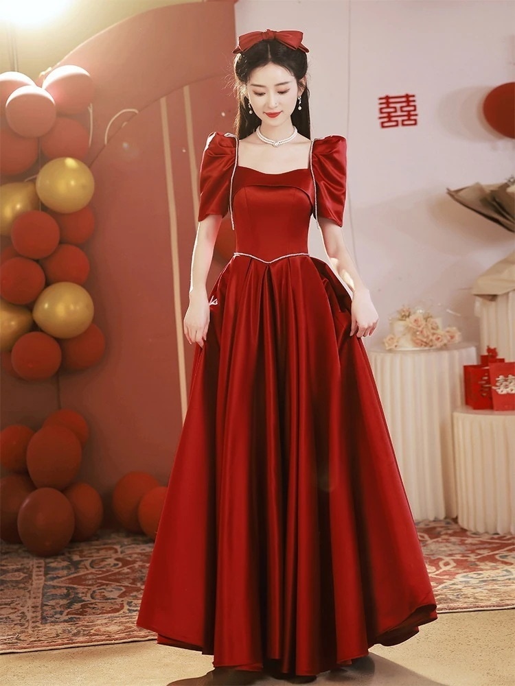 ウェディング スーツ 花嫁 サテン サマー プチ 2025 新作 婚約 ホーム 披露宴 ドレス スカート 女性用