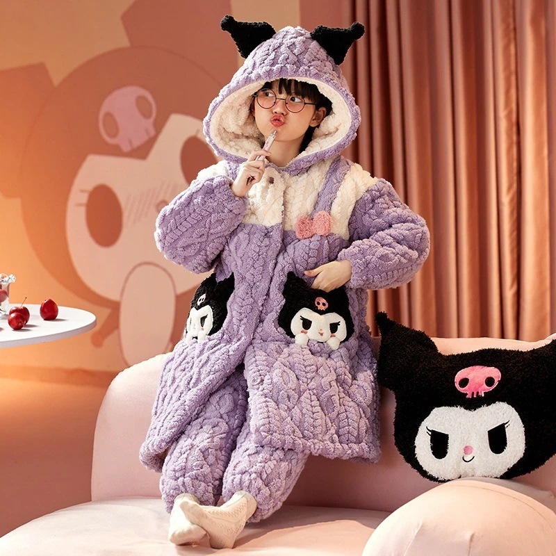 子供用パジャマ女の子秋と冬女の子コーラルフリース厚みのある三層暖かい大きな子供用フランネルホーム服アニメコミック