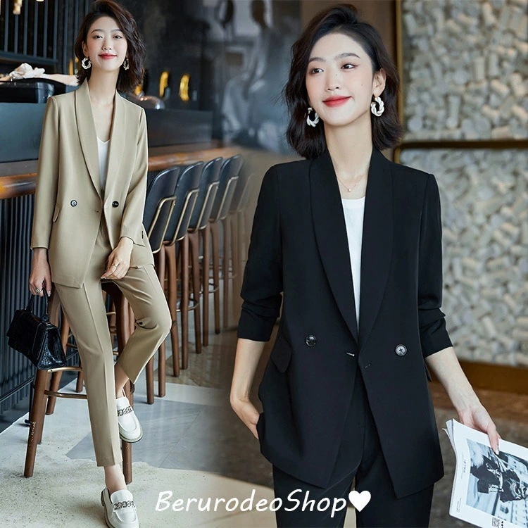パンツスーツ レディース ブラック カジュアルスーツ 20代 30代 40代 スーツ ベージュ 2点セット 通勤 OL 韓国風スーツ 無地 オシャレ 大きいサイズ スーツ 黒 春 秋 S M L XL