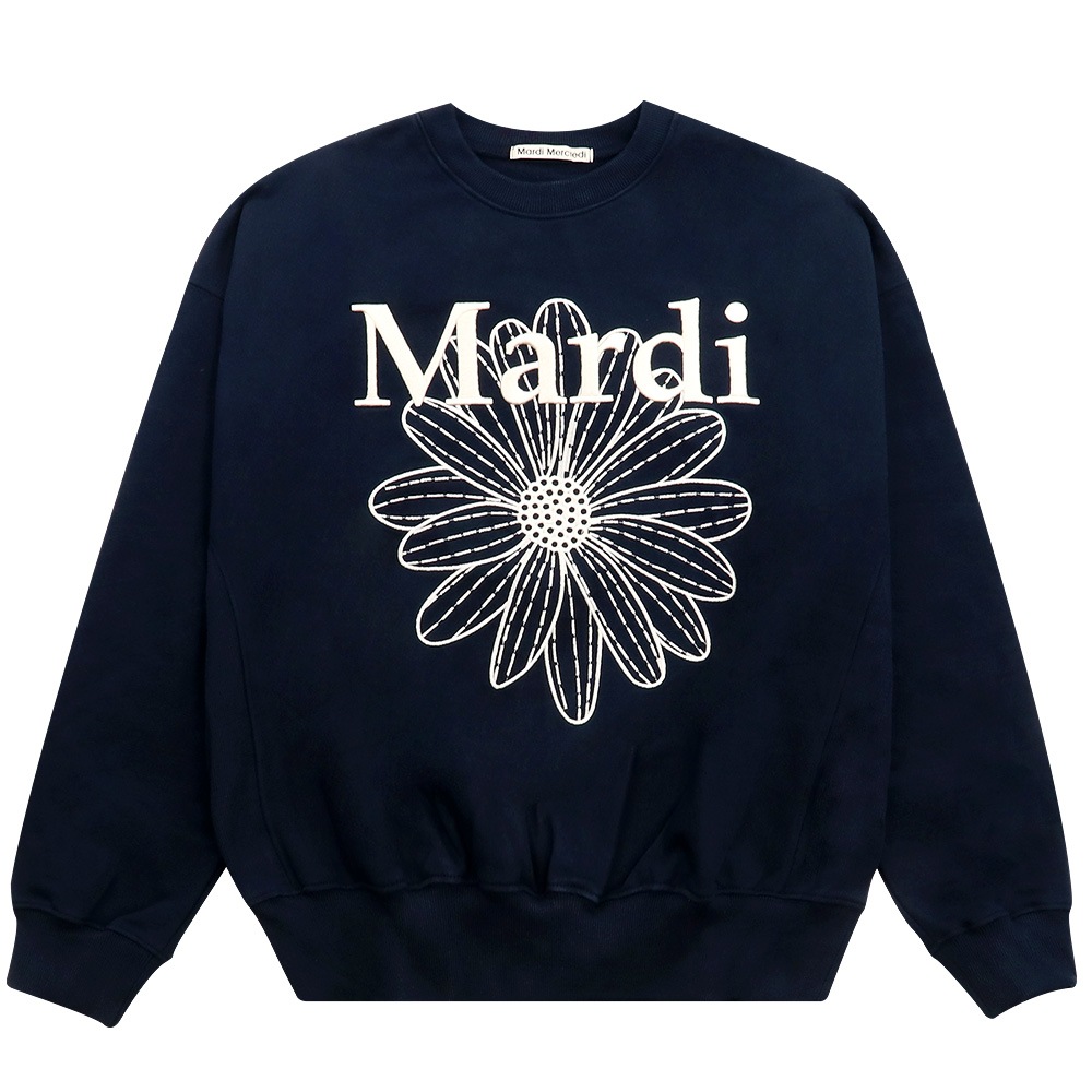 SWEATSHIRT FLOWERMARDI NEEDLEWORK NAVY CREAM 長袖 レディース 韓国 ファッション アパレル 刺繍 ロゴ