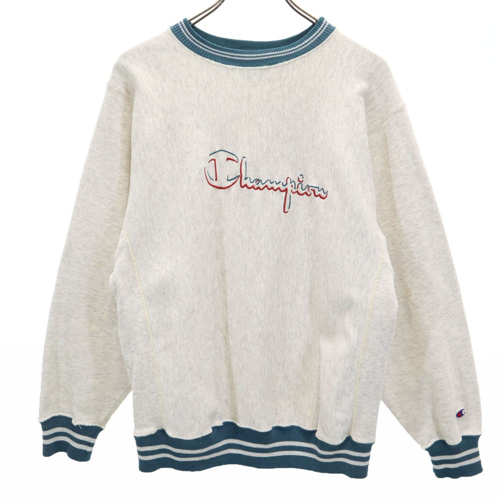 90s USA製 オールド 刺繍タグ 長袖 リバースウィーブ スウェット トレーナー M ライトグレー 裏起毛 メンズ