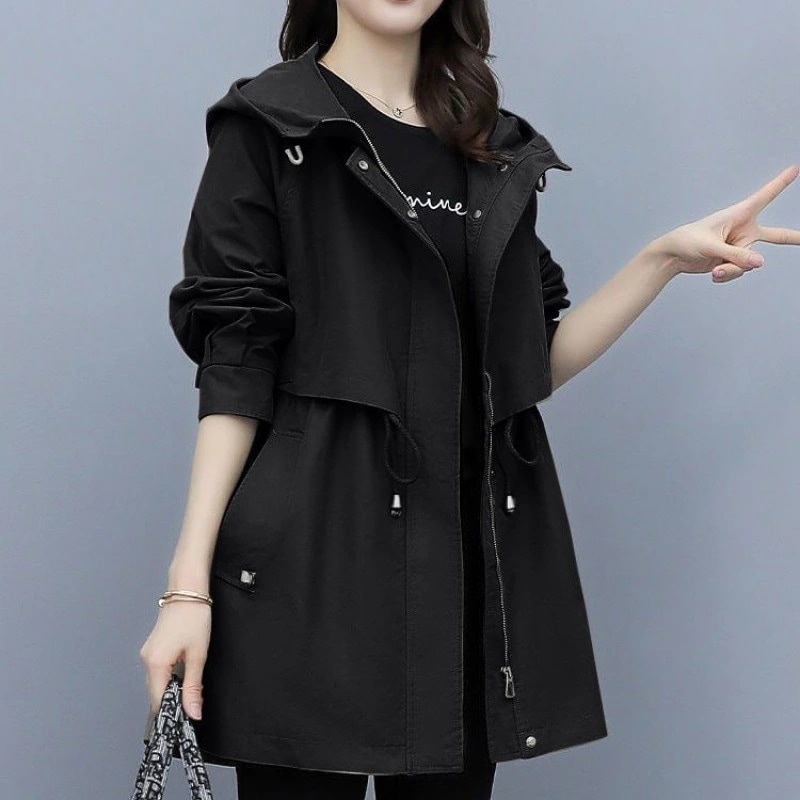 ファッション トレンチコート ゆとりがある 腰をすぼめる レディース フードコート ラージコード 春秋服の新型 通勤 カジュアル 韓国 Qoo10限定 ジャケット アウター 春 ロング
