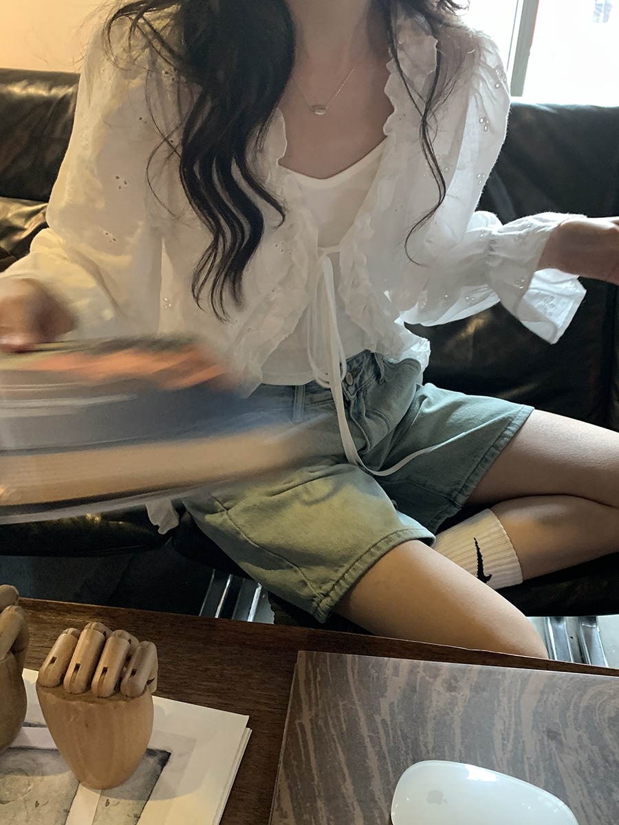 韓国菌糸レース日焼け止めシャツカーディガンブラウス+キャミソールスーツ2024キャミソール