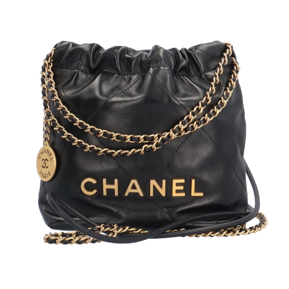 シャネル シャネル22　ミニハンドバッグ ショルダーバッグ レザー ブラック CHANEL 中古 美品