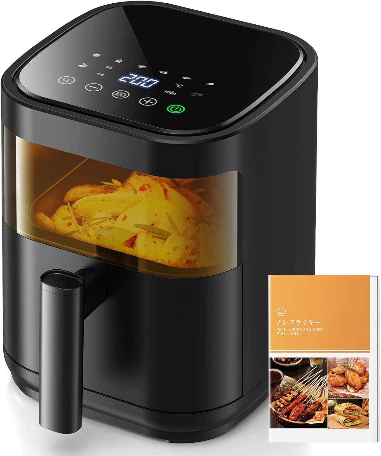 ノンフライヤー 3L 電気フライヤー ノンオイル 揚げ物 惣菜 1~2人用 可視窓 エアフライヤー LEDディスプレイ タッチパネル タイマー 温度調整 中断記憶 日本語説明書 日本語レシピ付き PS 4,759円
