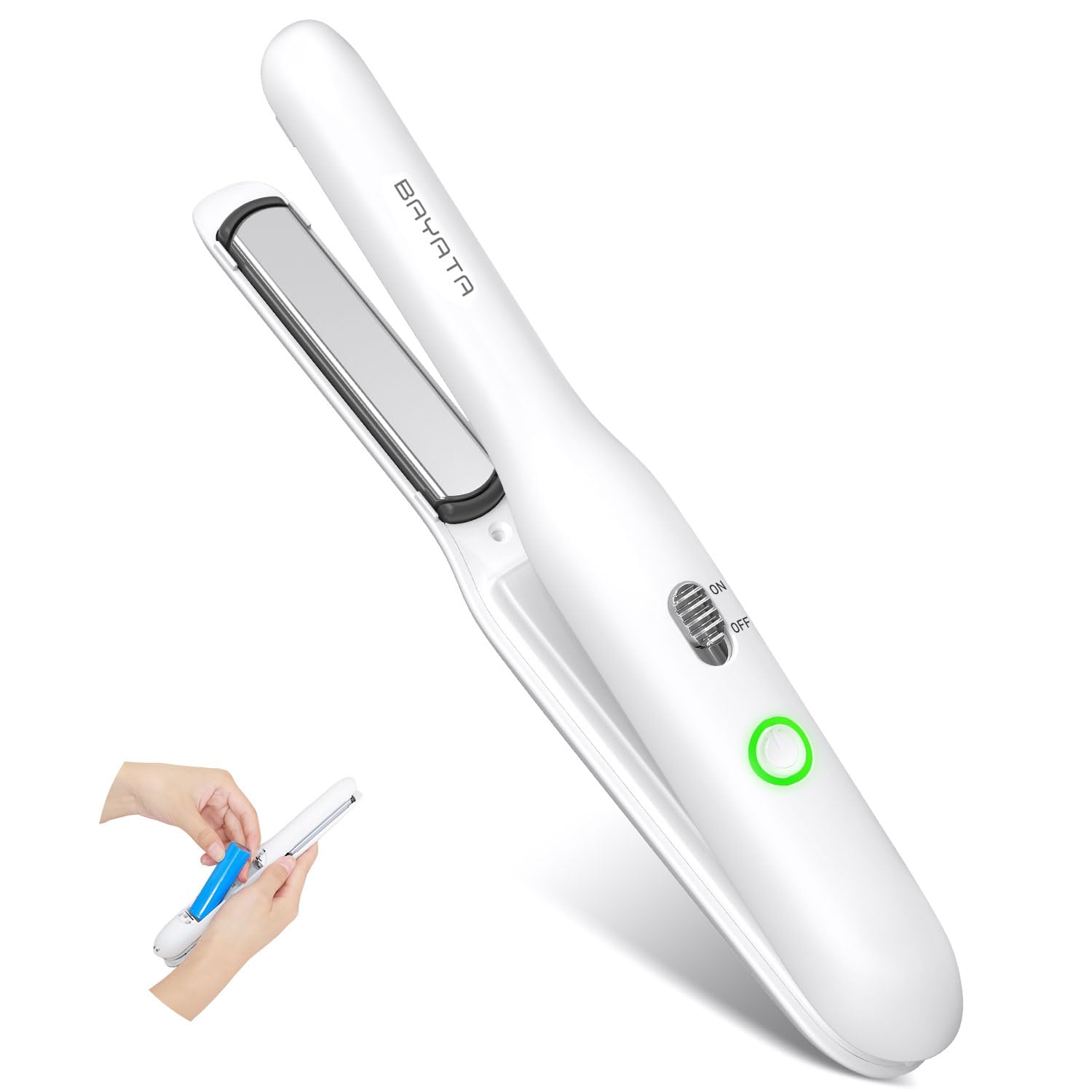 BAYATA ヘアアイロン コードレス 充電式【機内持ち込み可・電池着脱式・160℃～200℃三段階温度調節】バッテリー取り外し可能 ミニ 持ち運び 携帯 前髪 ヘアストレートナー ストレート コンパ