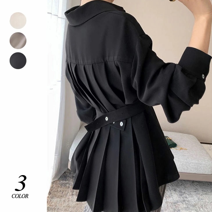 シフォン シャツ レディース 春 秋 長袖 トップス 韓国 シフォンシャツ ウエストマーク バックプリーツ 長袖シャツ シャツブラウス 上品 きれいめ 清楚 大人 韓国ファッション