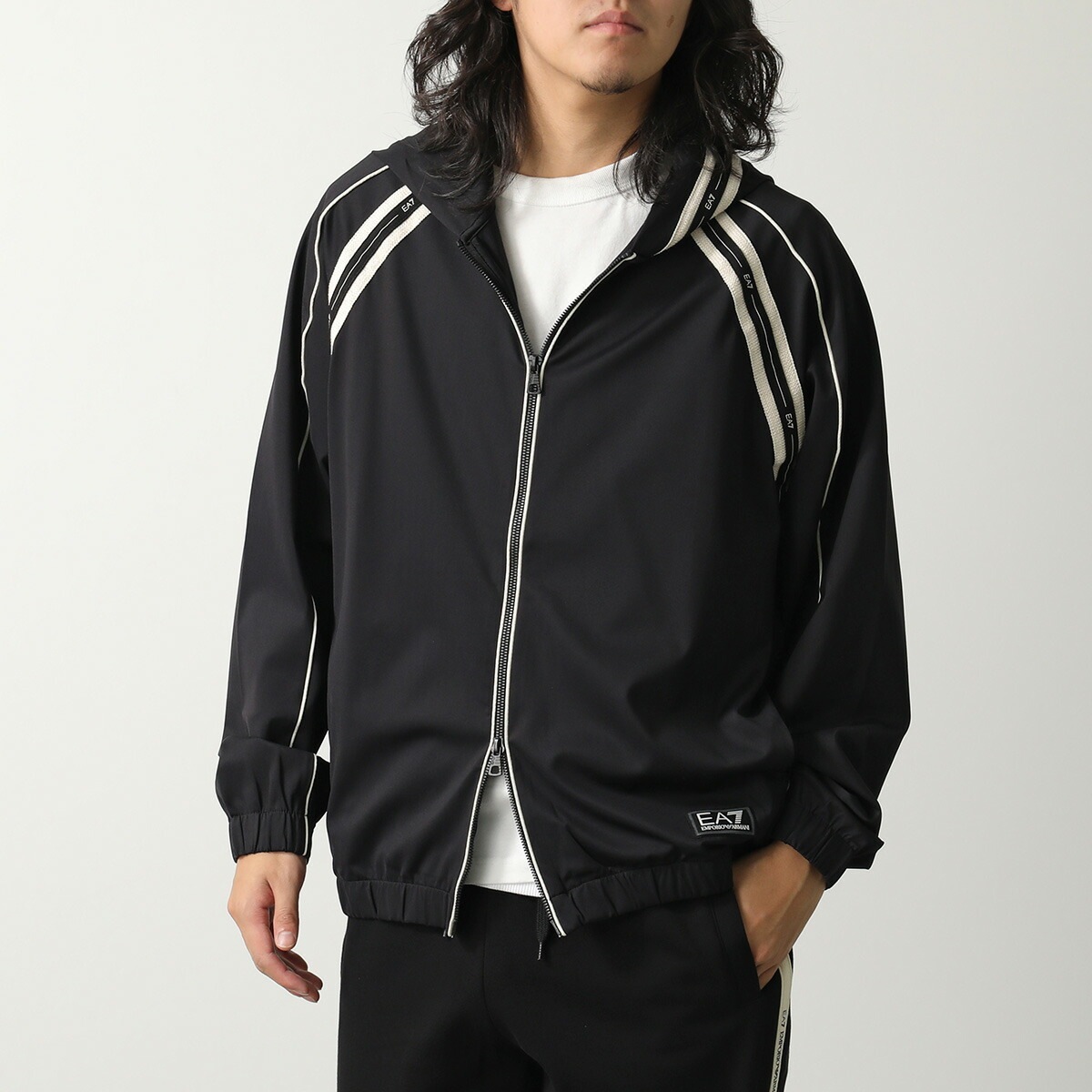 EA7 EMPORIO ARMANI エアセッテ エンポリオアルマーニ パーカー 7M000958 AF17160 メンズ ジップアップ ストレッチ セットアップ可能 UC001/BLACK