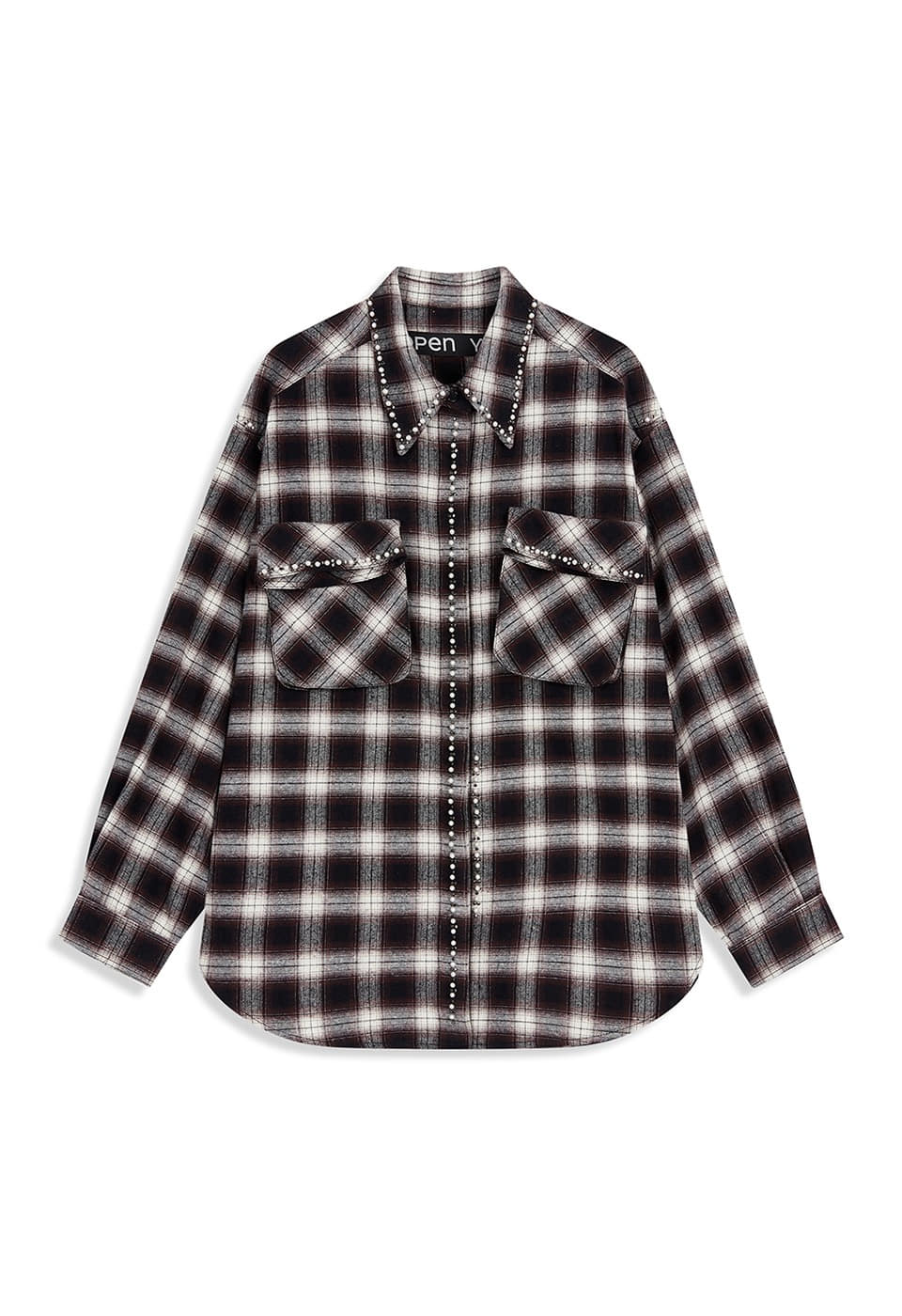 【OPEN Yy】25FW BEADED POCKET SHIRT : CHECKERED BROWN