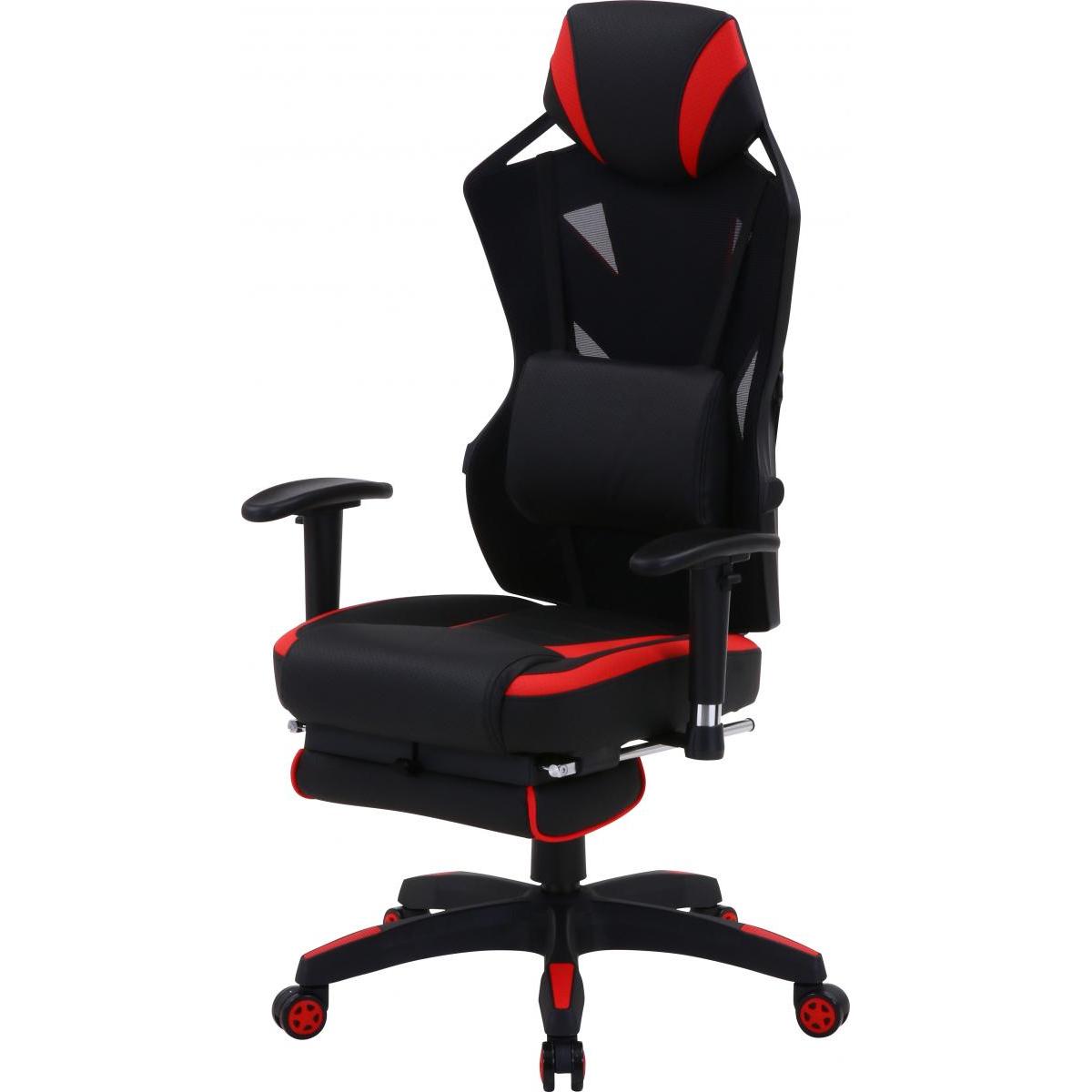 【I】不二貿易 メッシュゲーミングチェア レイズ フットレスト付き レッド YF922CW foot【北海道沖縄離島不可】【代引き不可】