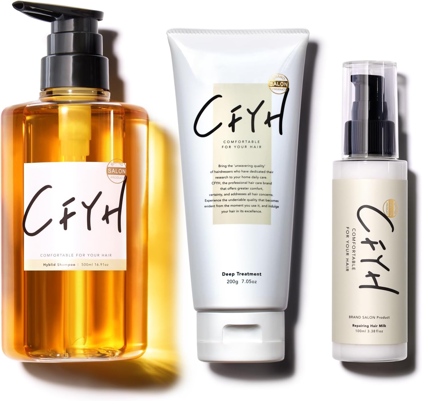 コンプリートケア3点セット 髪質補修サロンCFYH オールインワンシャンプー 500ml ＆ 貯水トリートメント 200g ＆ リペアリングヘアミルク 100g