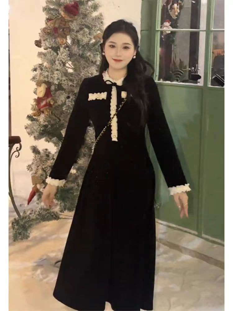 大きいサイズのハイエンドの気質の小さな香りのドレスの女性の秋と冬のフレンチスタイルのインナー痩身ロングボトムスカートM48