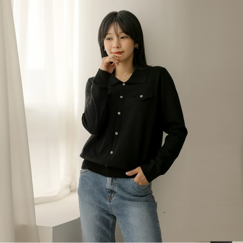 [Elysia] デュベンポケットボタンカラーニットTシャツ