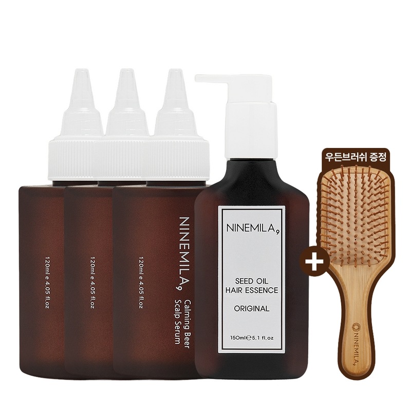 カーミンビア頭皮セラム120ml 3個+ヘアエッセンス150ml 1個+ウッドデンブラシプレゼント