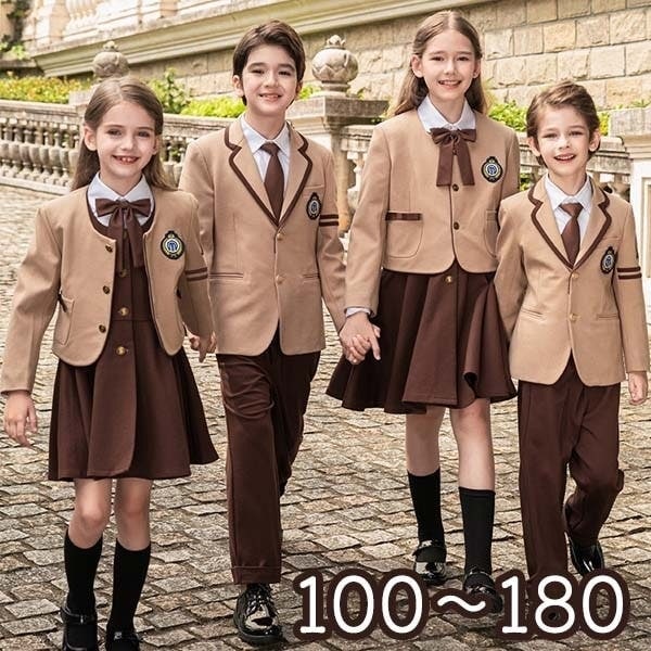 卒業式 入学式 スーツ 女の子 男の子 中学 小学生 受験 学生服 通学 セット 大きいサイズ 女児 ジュニアスーツ 子供スーツ お受験 発表会 ベージュ 100 110 120 130 140 15