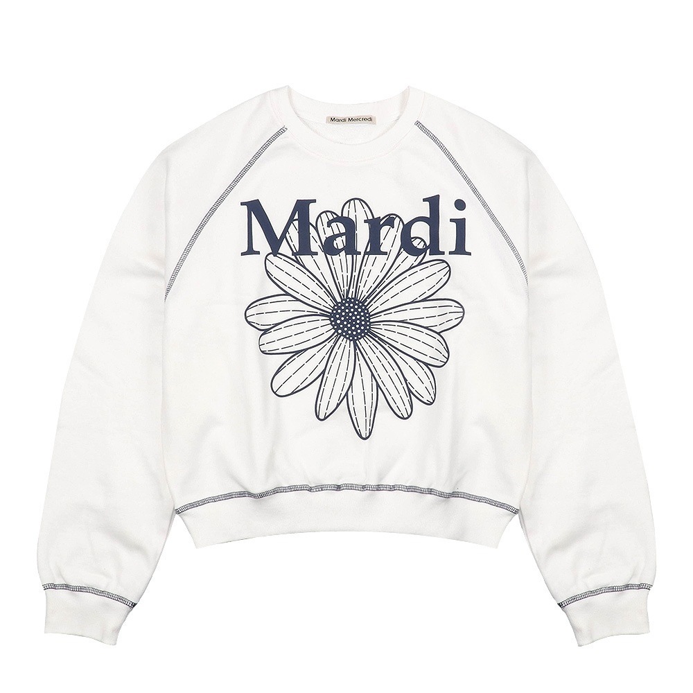SWEATSHIRT RAGLAN FLOWERMARDI WHITE NAVY 長袖 レディース 韓国 ファッション アパレル クロップド丈