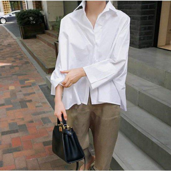 シャツ レディース ブラウス 長袖 カジュアル 白シャツ 大きいサイズ XL ビッグスリーブ オーバーシルエット Aライン 着痩せ ビッグシルエット 無地 シンプル きれいめ トップス 白 ホワイト