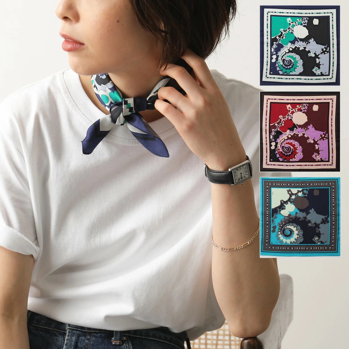 EMILIO PUCCI エミリオプッチ P7123 カラー3色 イタリア製 シルク スカーフ 42×42 レディース