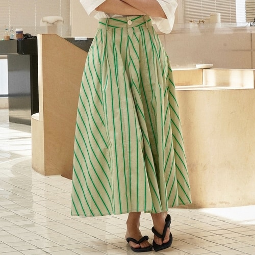 カラーストライプハイウエストAラインロングスカート