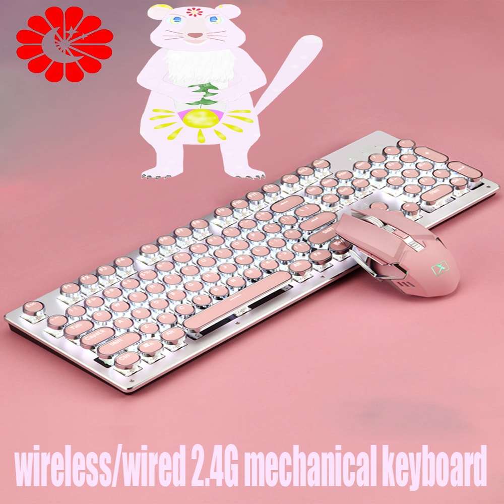 新品、本物、当店在庫だから安心】 レトロなパンクメカニカルキーボードとマウスセットワイヤレスピンク2.4 G104keys白色LEDバックライト付きラップトップキーボードセットゲーマーPC用 キーボード・マウスセット Color:Pink silver -  tusd.ir