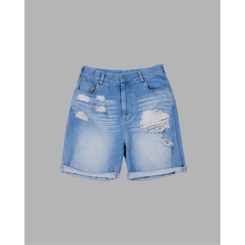 THE MUSEUM VISITOR HAND KNITTED DAMAGED DENIM SHORTS 083